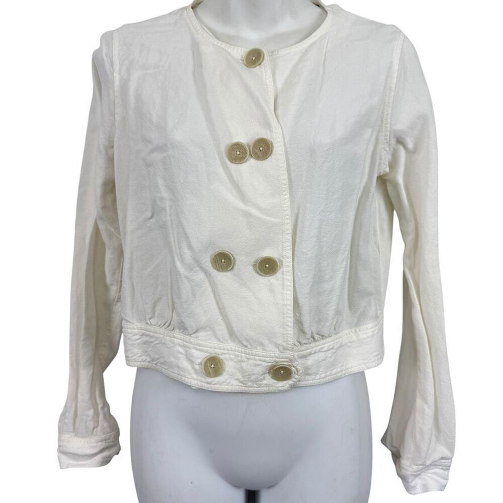 Cabi Linen Blend Cropped Womens White Long Sleeve Jacket Lightweight sz XS